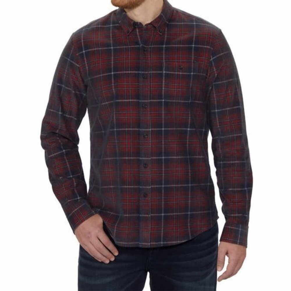 Copper & Oak Long Sleeve Plaid Micro Corduroy Shirt Small